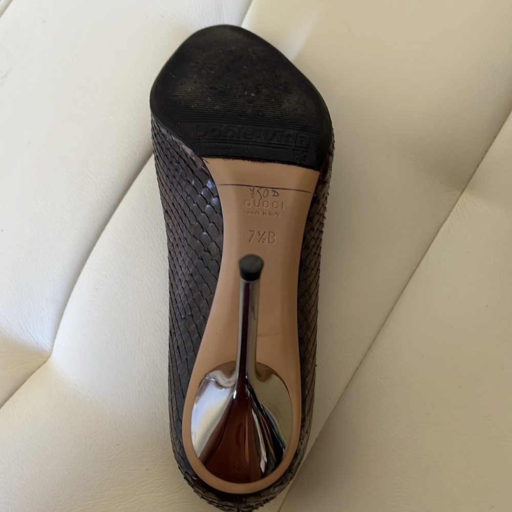 Pewter Python Gucci Horsebit Peep Toe Pump Heel - image 5